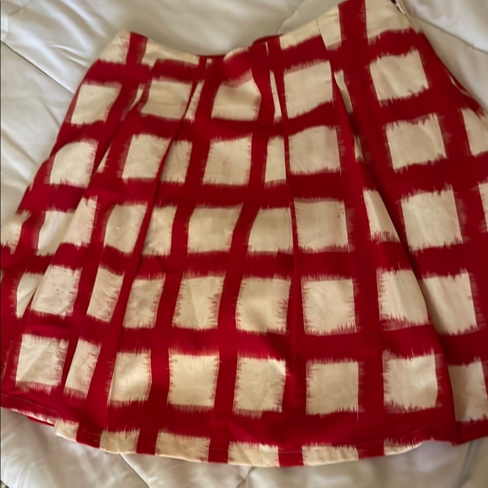 Liz Claiborne Red & cream a Line Skirt knee length cotton linen blend cottagey